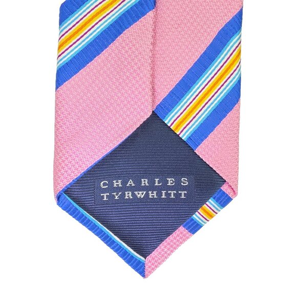 Charles Tyrwhitt Neck Tie Mens 3.25x58" Pink Blue 100% Silk London Striped - Picture 4 of 7
